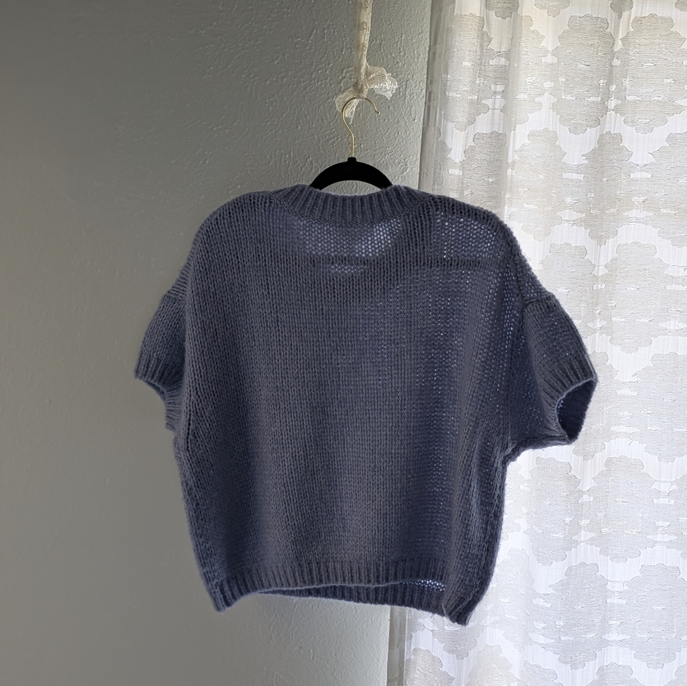 White Label Hydrangea Blue Wool Alpaca Cropped Sweater Sz S - Picture 2 of 5